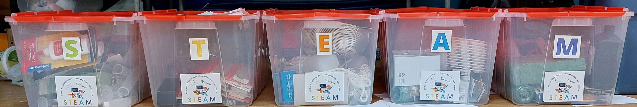 Tote bins labelled STEAM